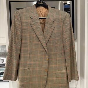 Hickey Freeman Tan and Black Checkered Blazer